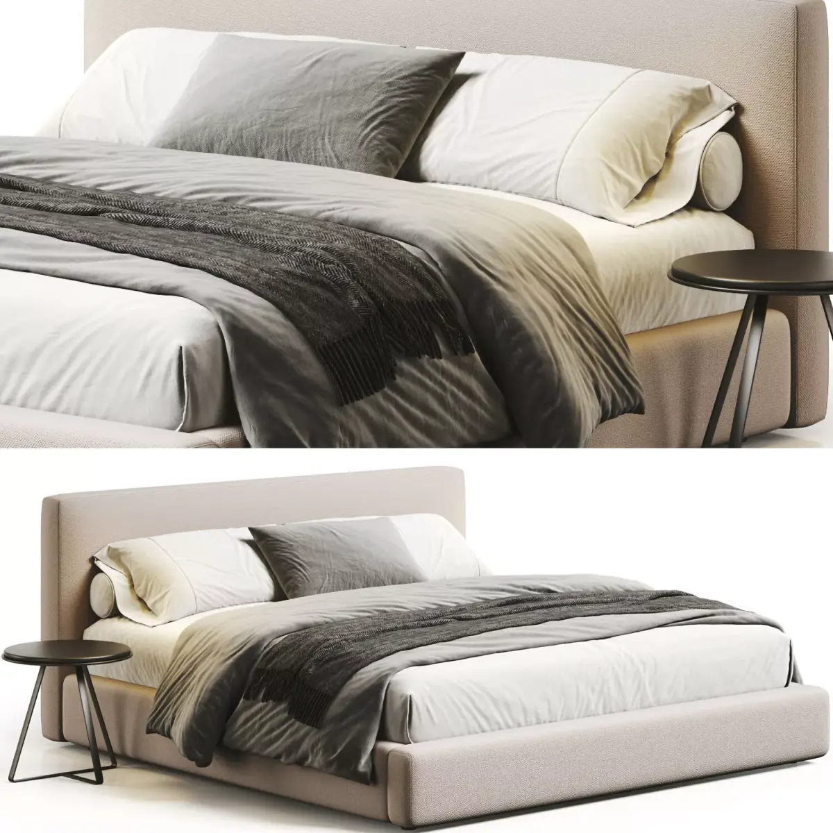 Luxe Upholstered Bed 3D model