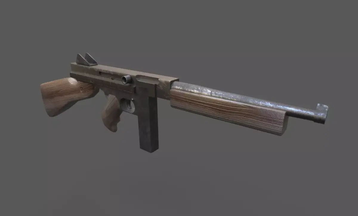 Thompson Submachine Gun Low-poly 3D model 5