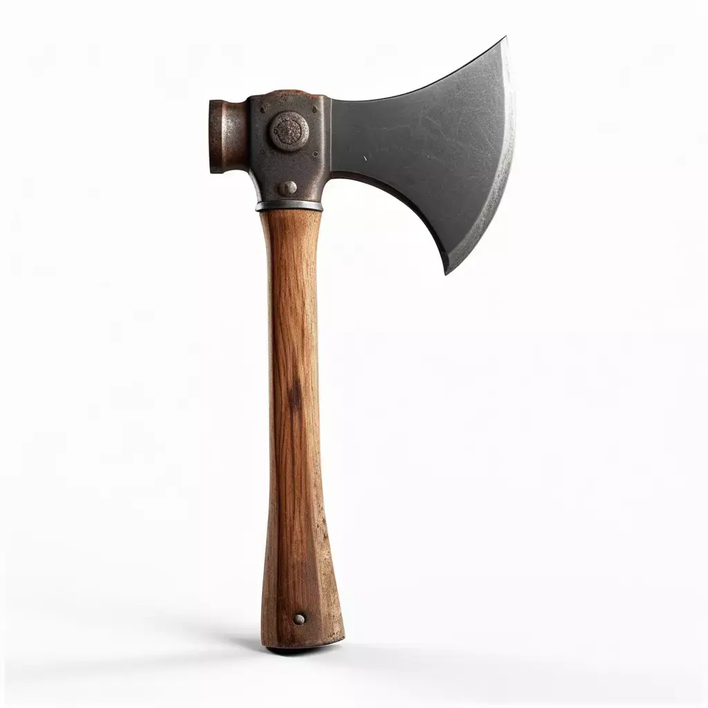 Worn Wooden Axe with Steel Head 3D model