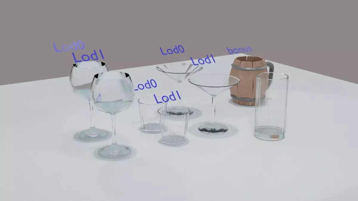 glass Cups kit and bonus LowPoly Gameready Free low-poly 3D model