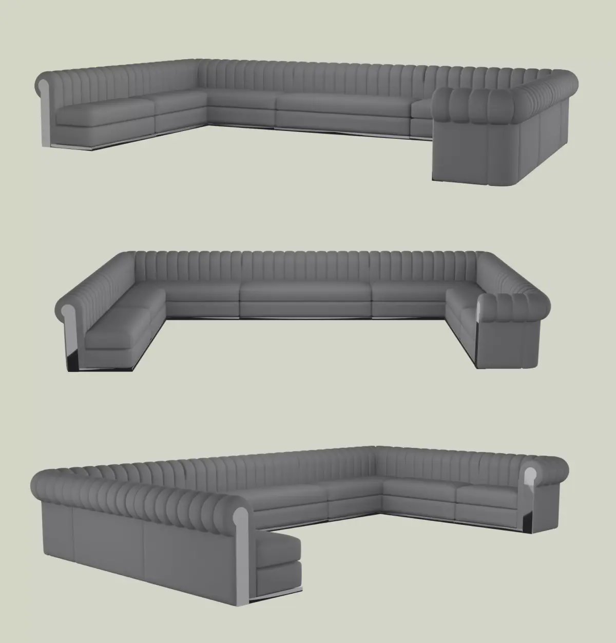 Gray Sofa With Metallic Silver Side and Round Backrest Free 3D model