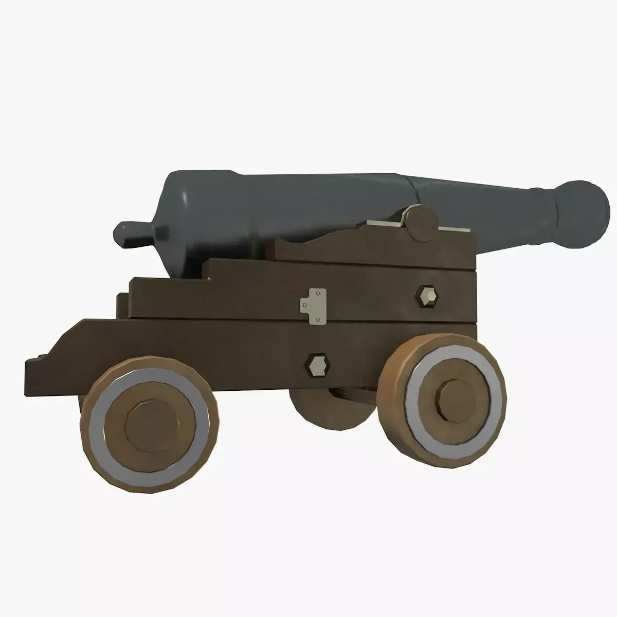 Low Poly Cannon wooden on wheels Low-poly 3D model