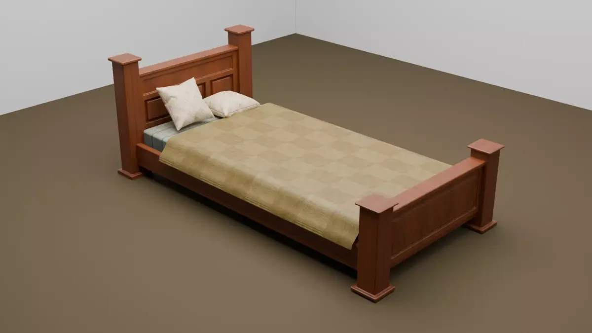 Wooden Bed with pillow Free 3D model