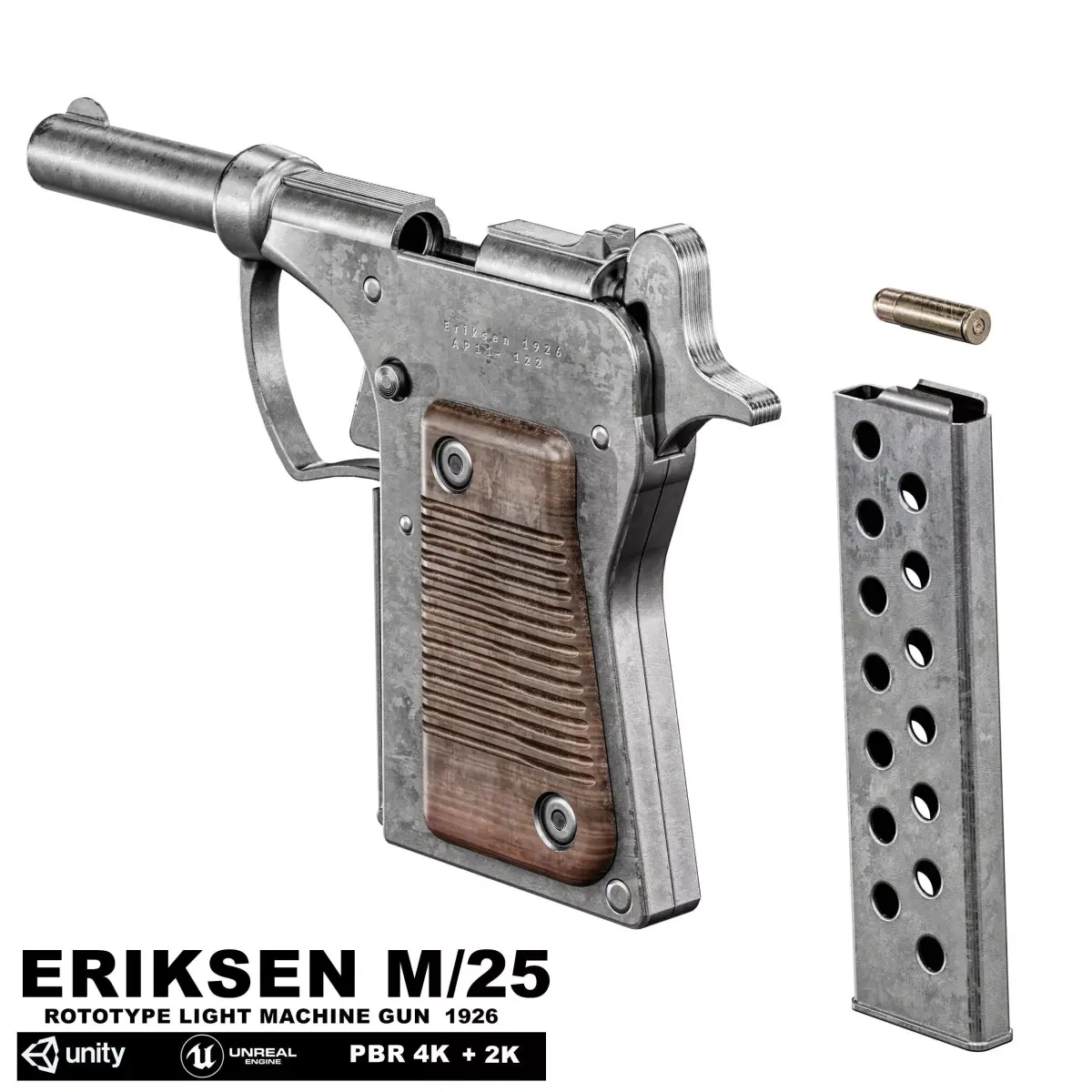 The Eriksen M25 Pistol 1925 Low-poly 3D model