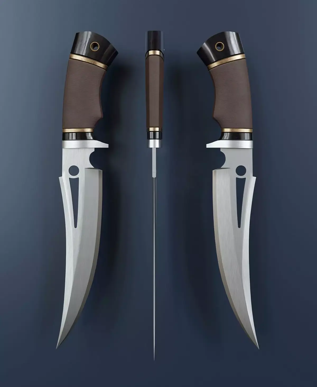 Hunting knife with leather handle Low-poly 3D model