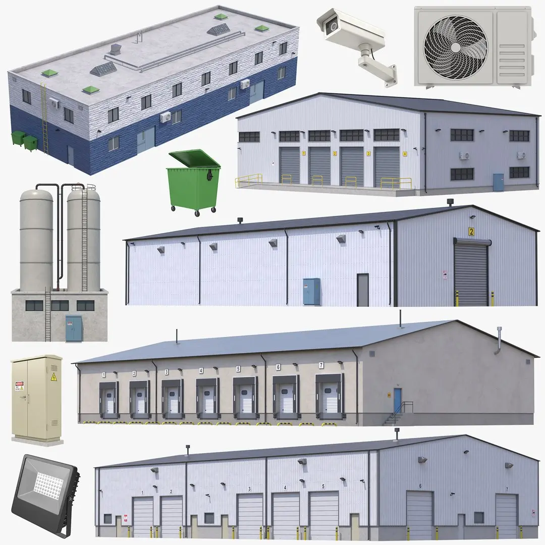 5 Industrial Buildings Collection 3D model buy