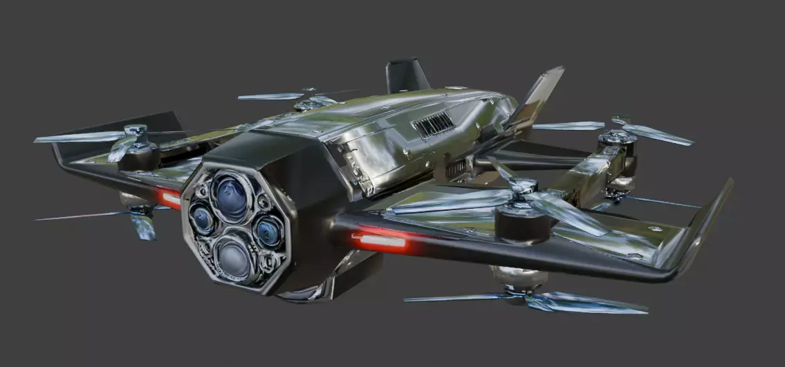 Futuristic Sci-Fi Drone Low Poly Game Ready Quadcopter 3D Model Low-poly 3D model