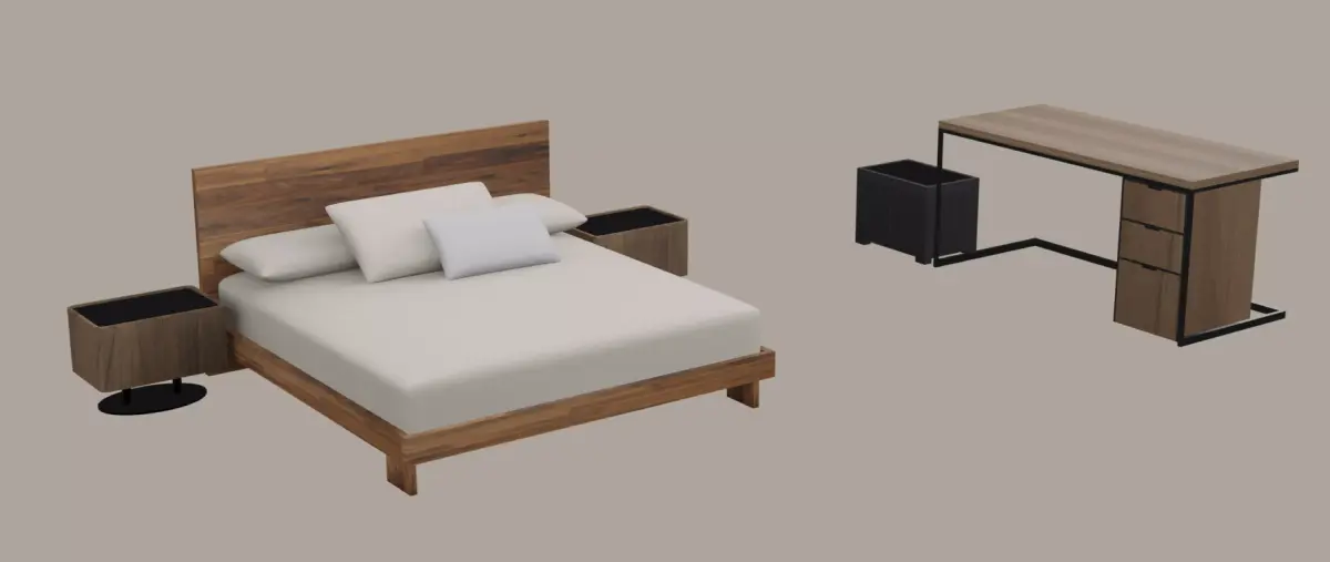 Walnut Furniture Room Set 3D model