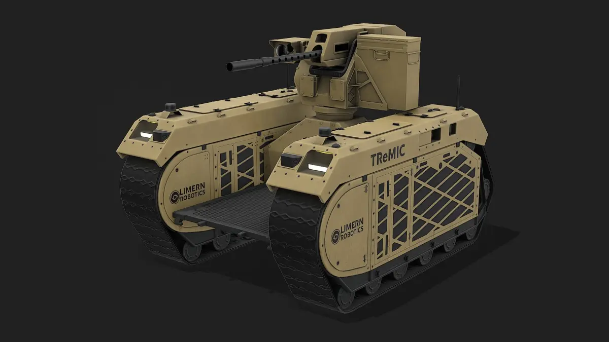 Smart Military Robot With Remote Machine Gun - Yellow 3D model