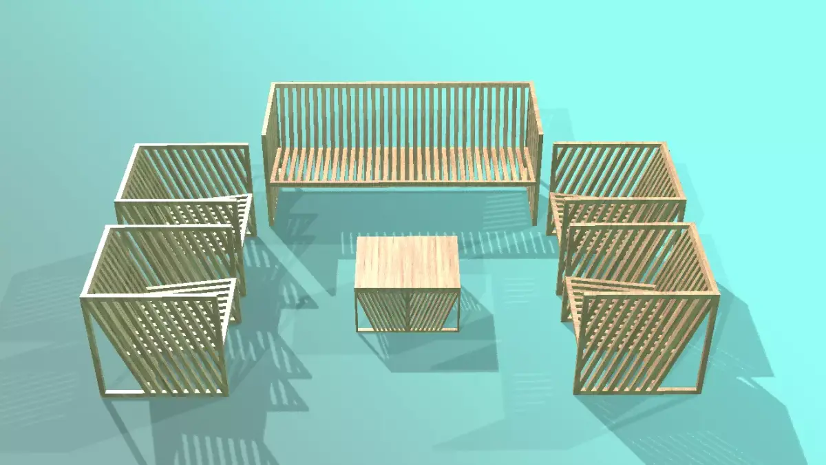 wood chair group 3D model