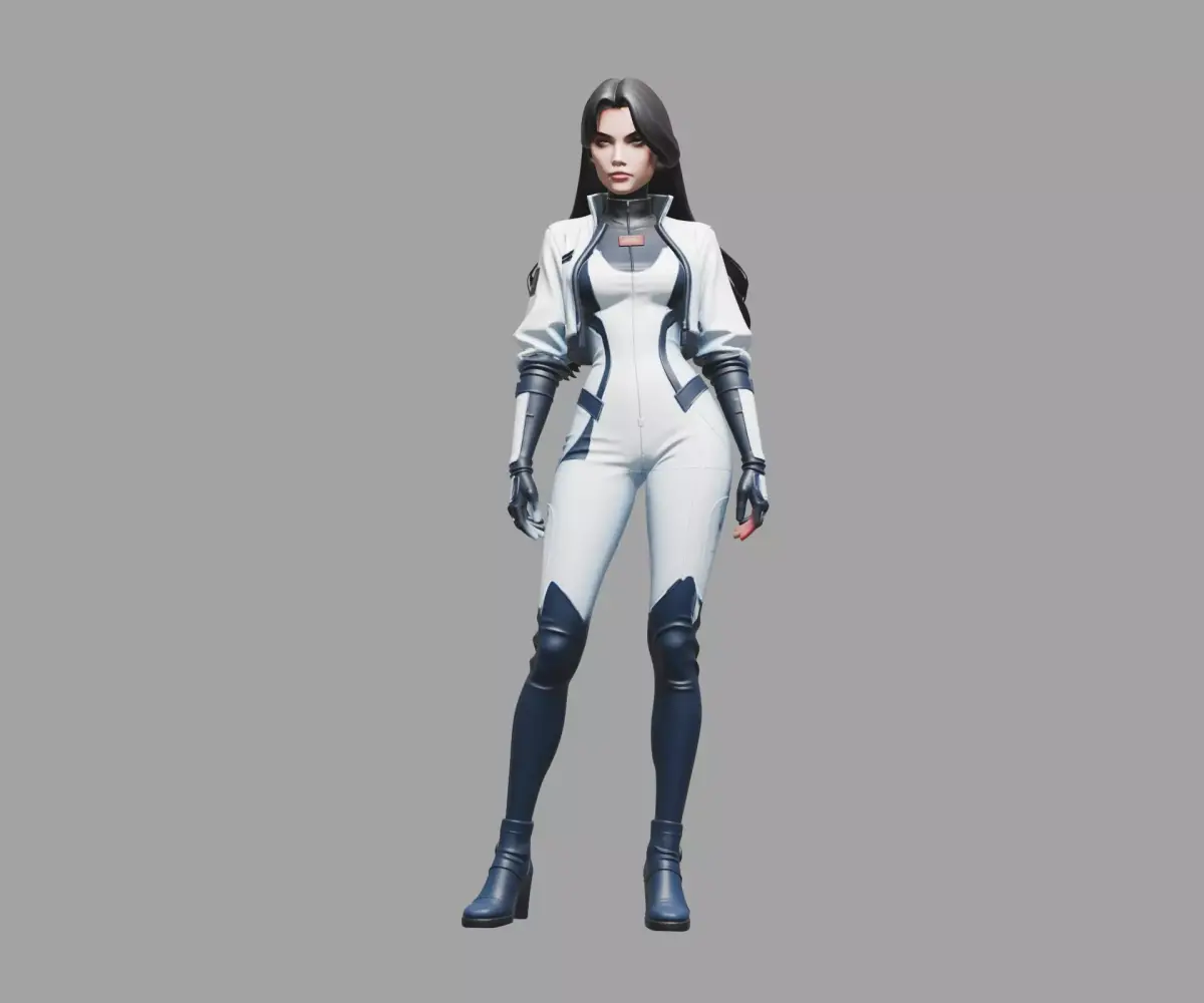 White Navy Futuristic Female Pilot 3D model