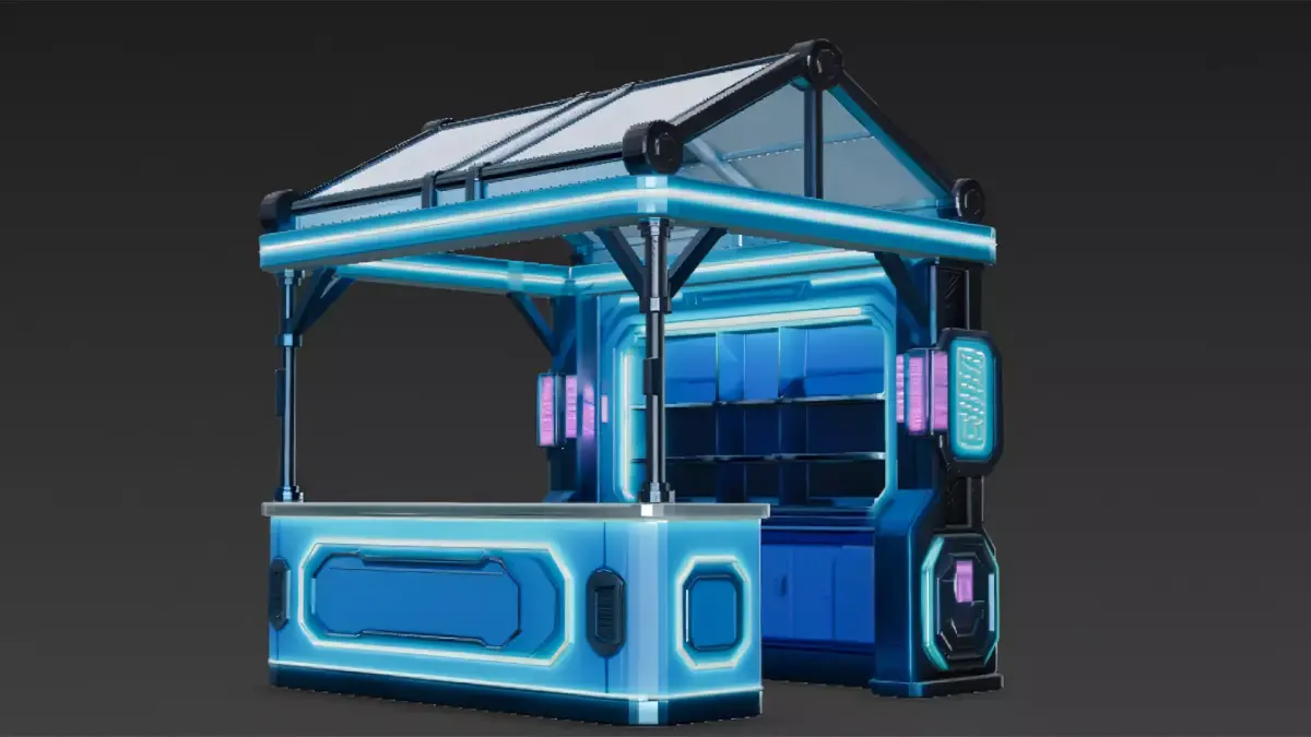 Blue Cyberpunk Market Stall Low-poly 3D model