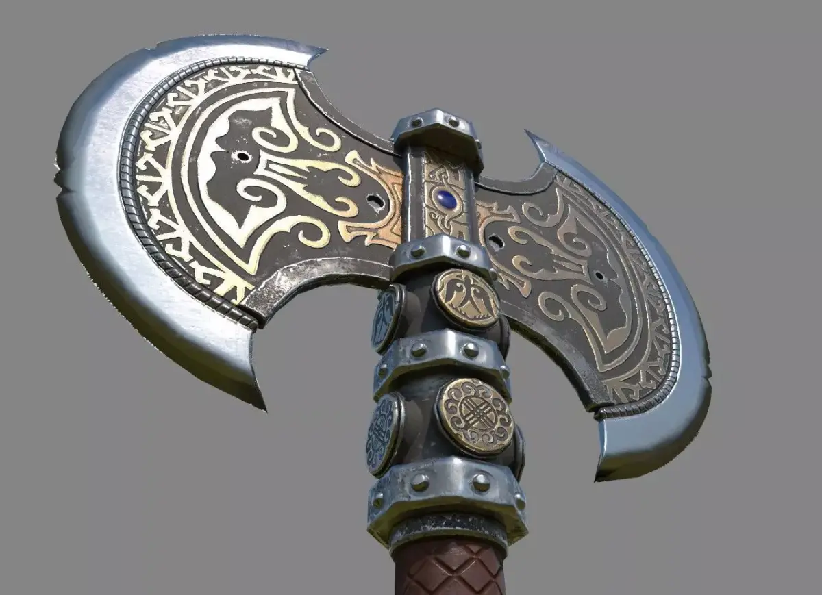Axe stylized kazakh ornament - Game Ready Low-poly 3D model
