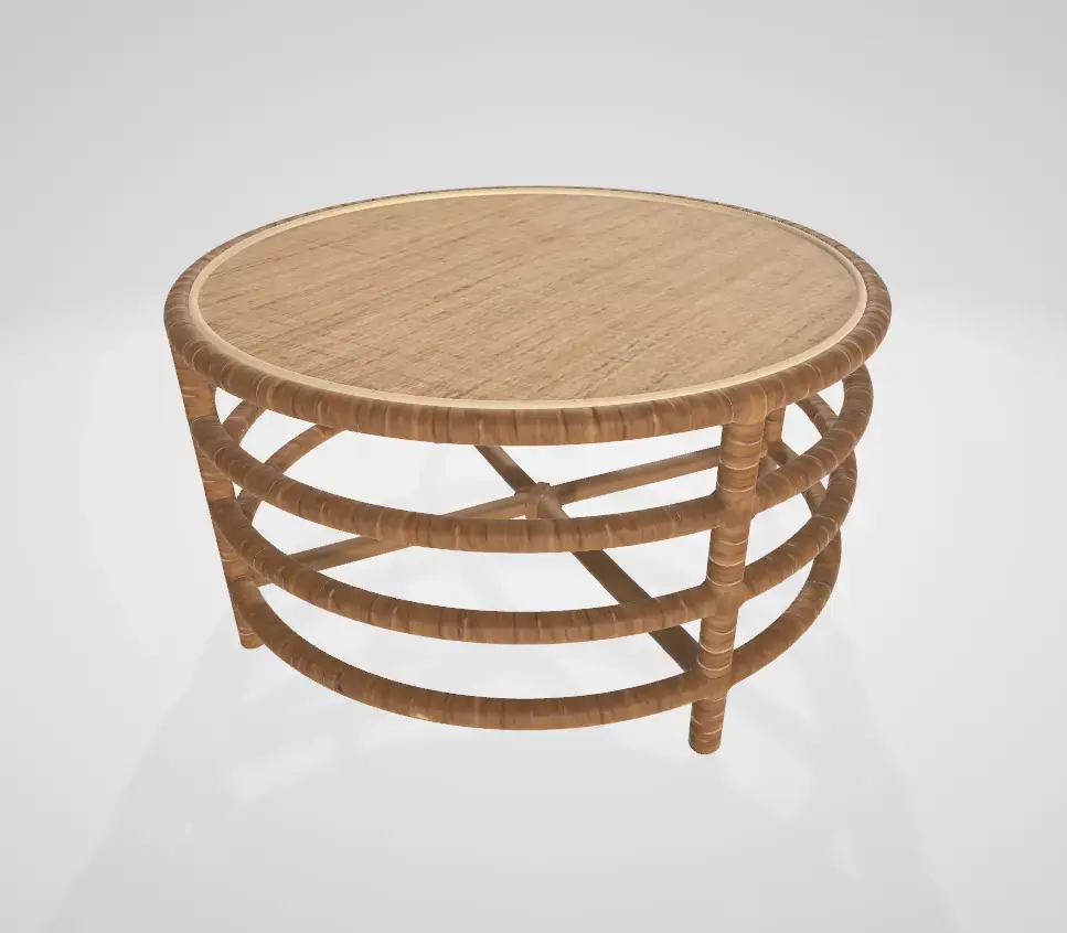 Storied Home Rattan and Banana Leaf Round Coffee Table Free low-poly 3D model
