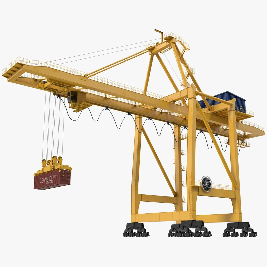 Quayside Container Crane with Container Rigged 3D model