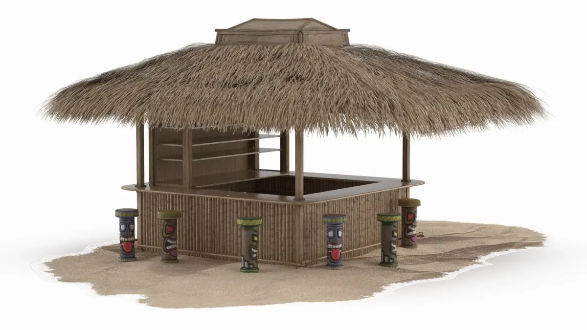 Faded Bamboo Bar with Worn Thatch and Tribal Seating Brown Old 3D model