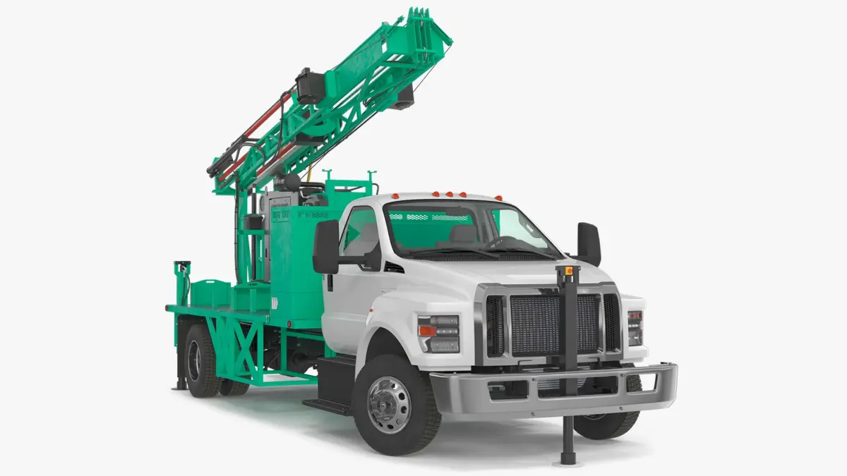 Truck-based Mobile Drill Rig Green Rigged 3D model