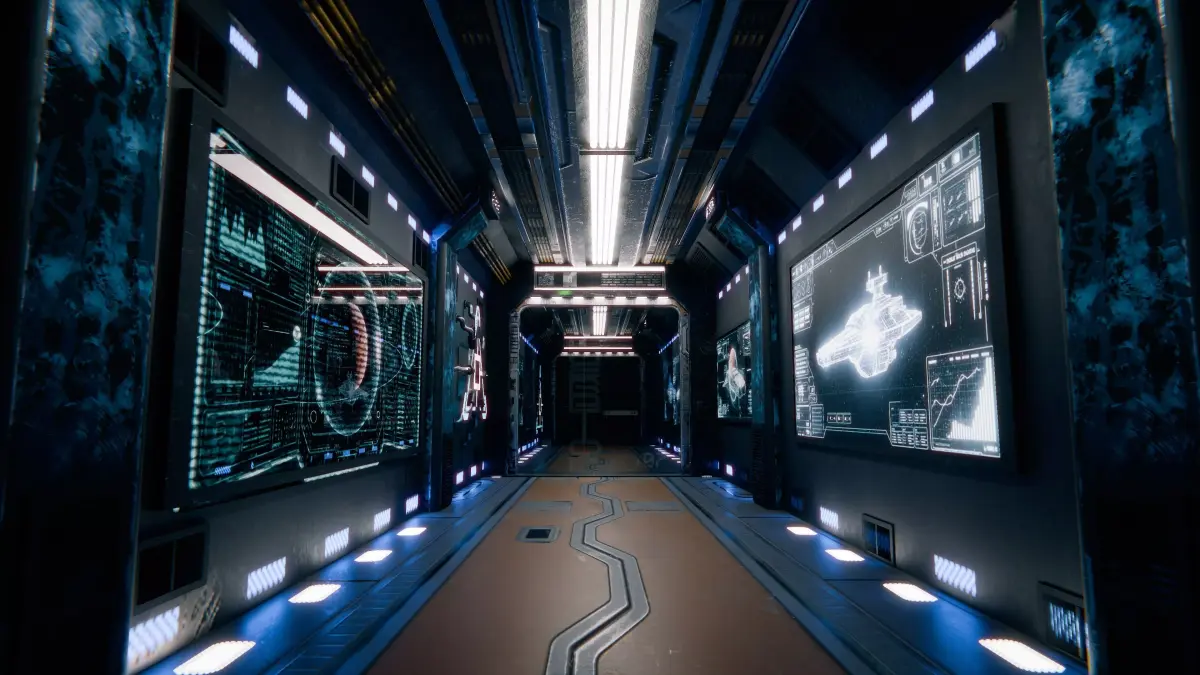Sci-Fi Futuristic Corridor Hallway - Modular Interior Low-poly 3D model