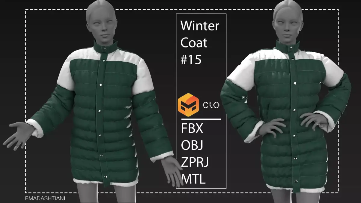 Winter Coat15  MarvelousDesigner CLO3D ZPRJ FBX OBJ MTL 3D model