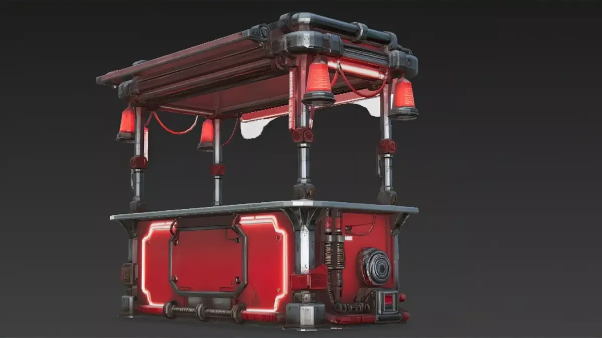 Red Cyberpunk Market Stall Low-poly 3D model