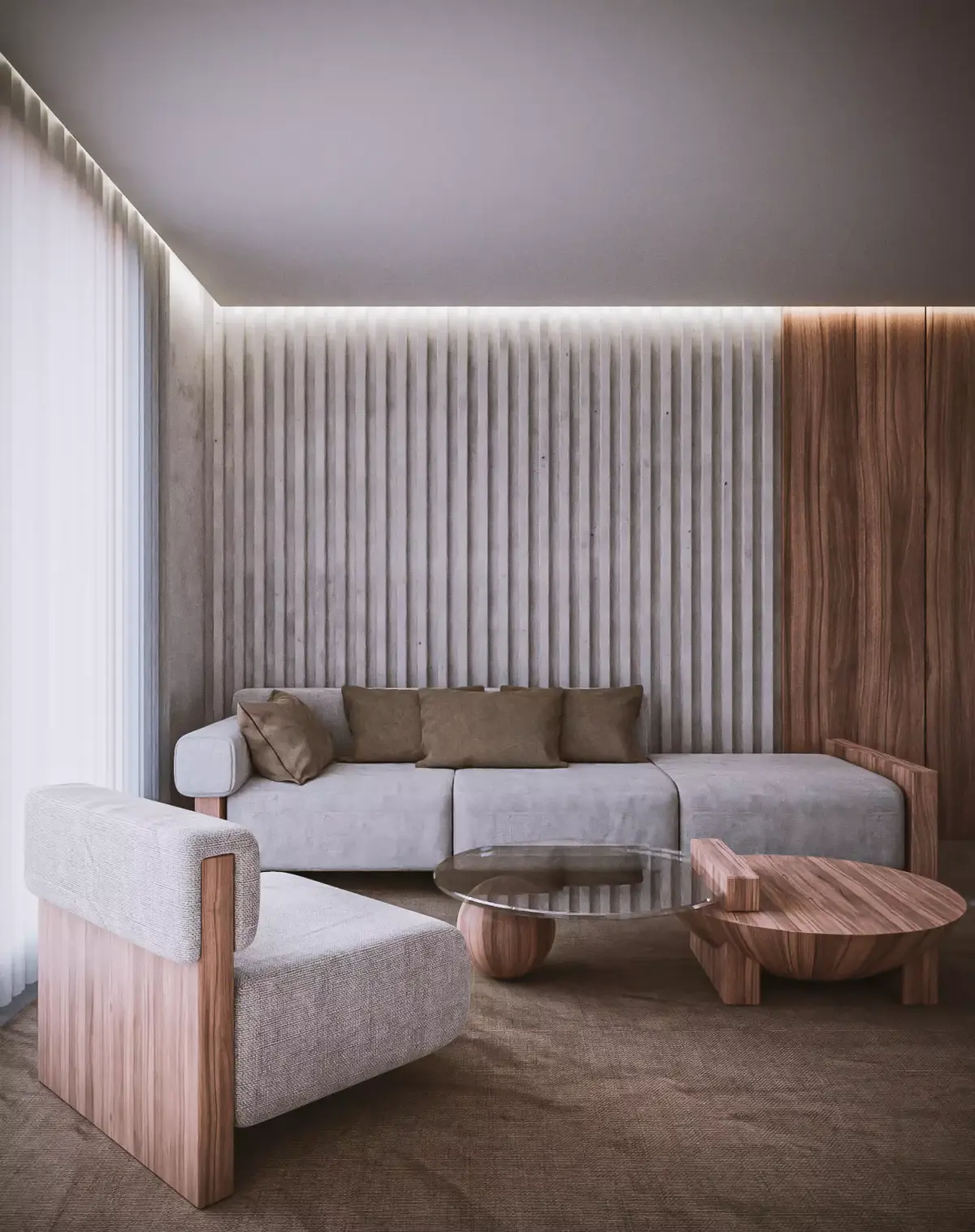 Project Y modern living room with wooden furniture Free 3D model
