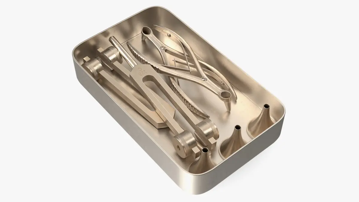 ENT Diagnostic Kit in Box Gold-Plated Stainless Steel 3D model