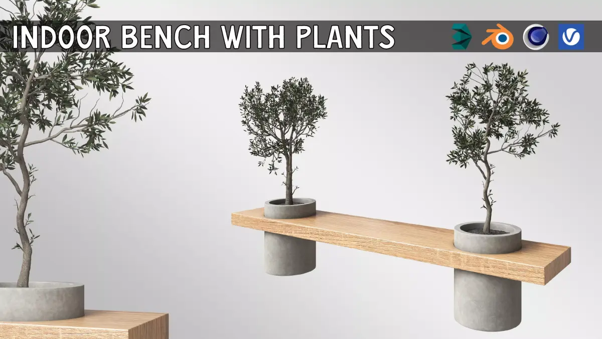 Wooden Bench with Plants Free 3D model