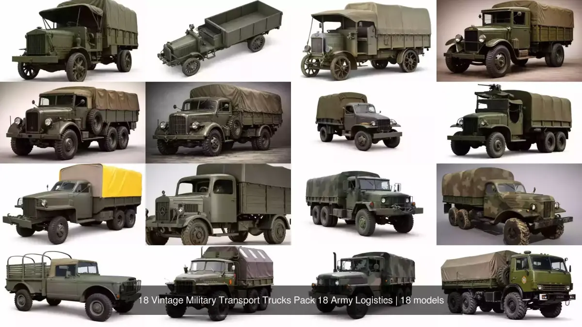 18 Vintage Military Transport Trucks Pack 18 Army Logistics