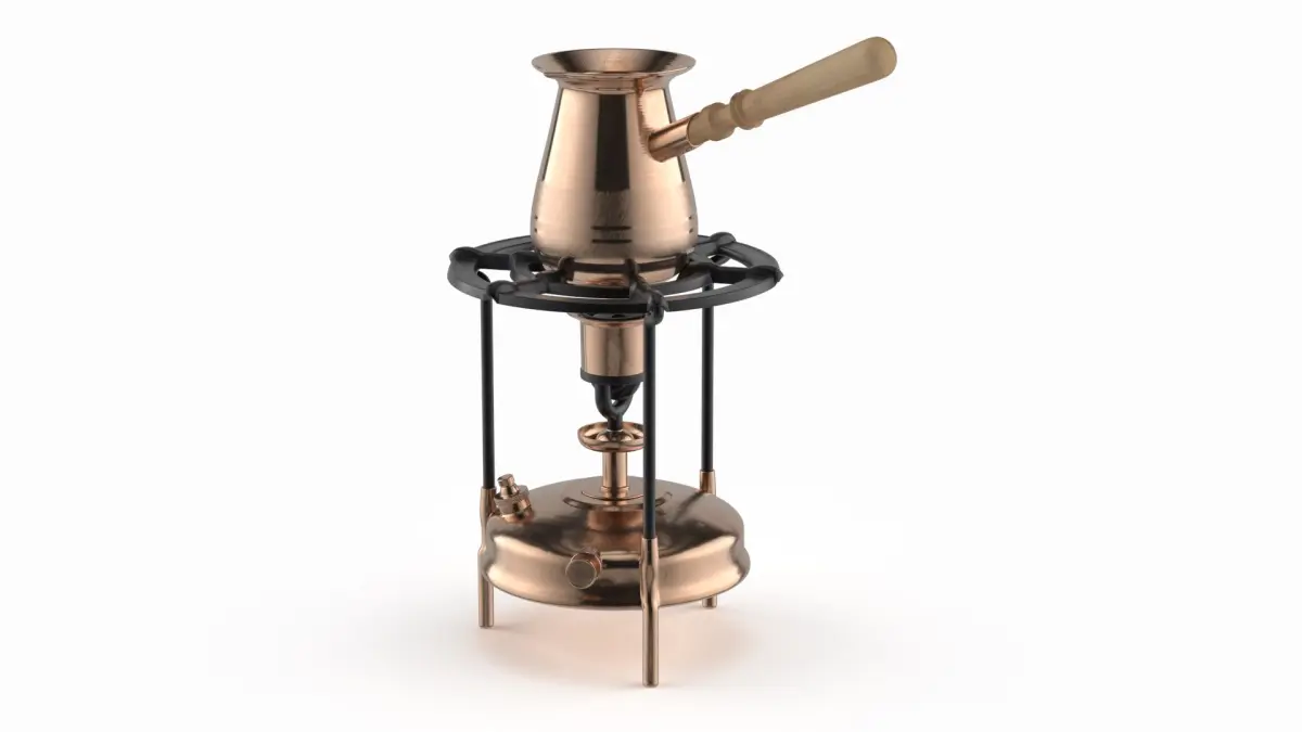 Vintage Steel Camping Stove with Coffee in Pot 3D model