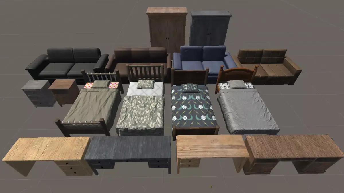 Simple bedroom furniture  Free low-poly 3D model