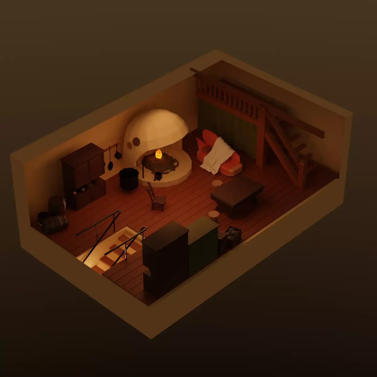 Free Lowpoly ghibli room Free 3D model
