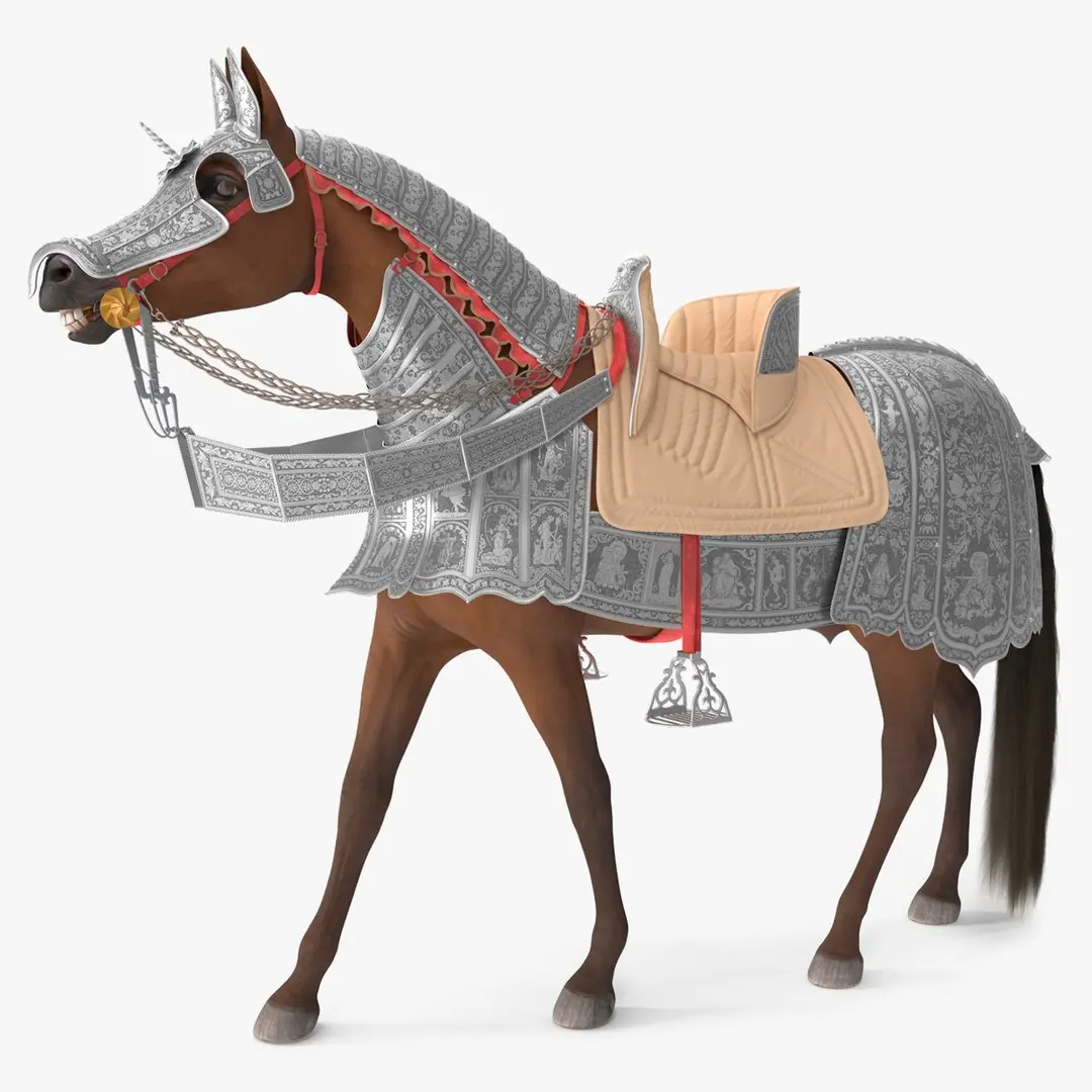 Medieval Armored Warhorse Fur Rigged 3D model purchase