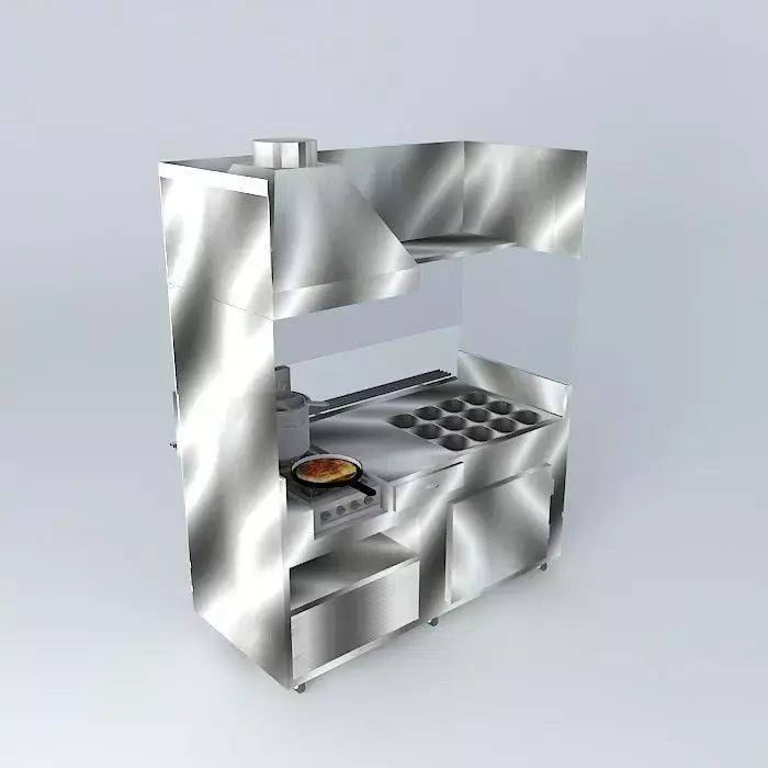 Kit stainless steel kitchen with stove and oven Free 3D model