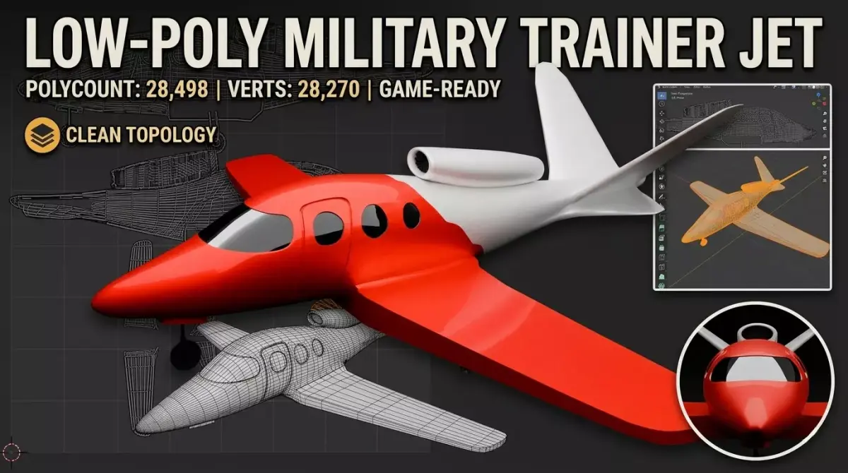 Low Poly military trainer jet Game Ready Aerial Vehicle FBX OBJ Low-poly 3D model