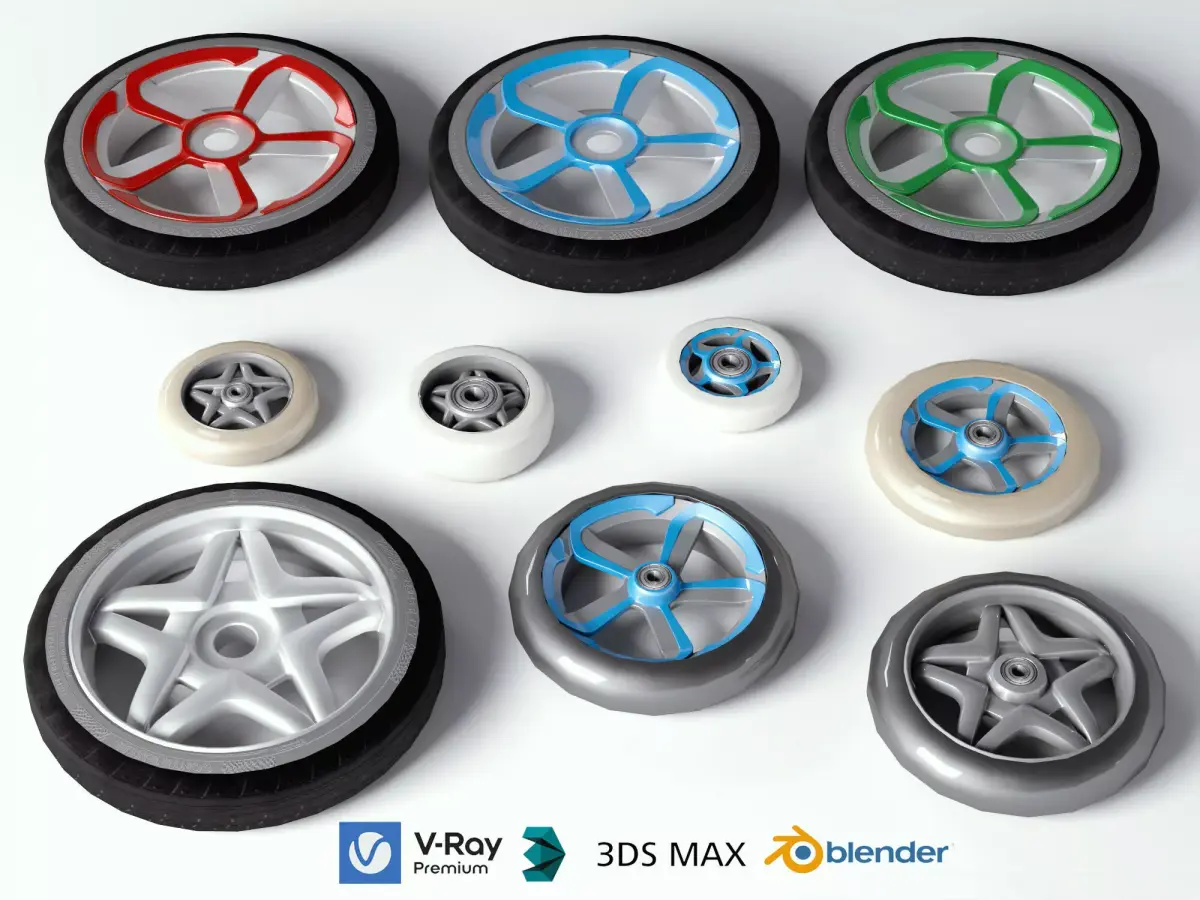 Industrial Wheels and Casters Collection Low-poly 3D model