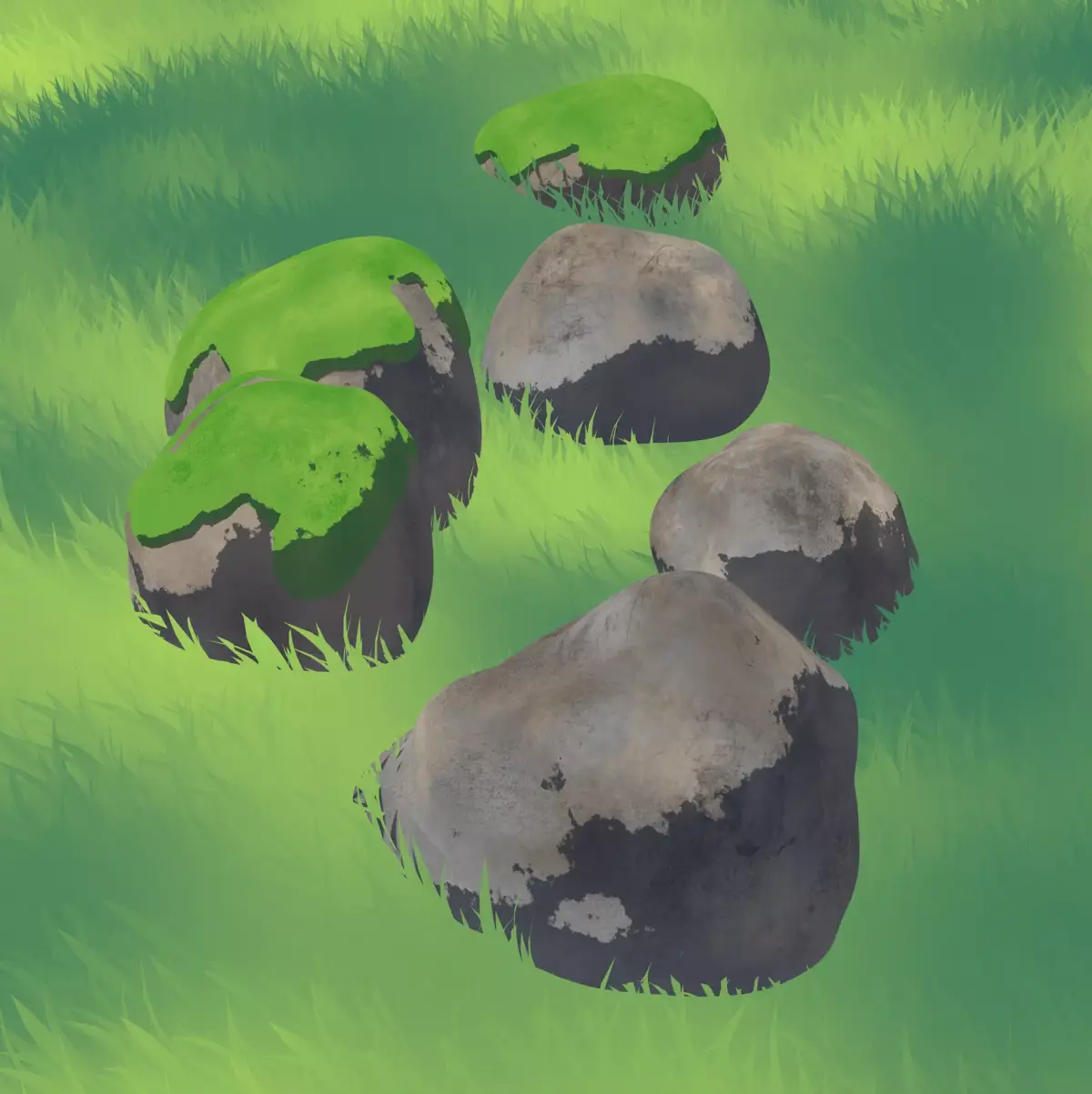 Anime Stone Set High-Poly with Moss Variations Free 3D model