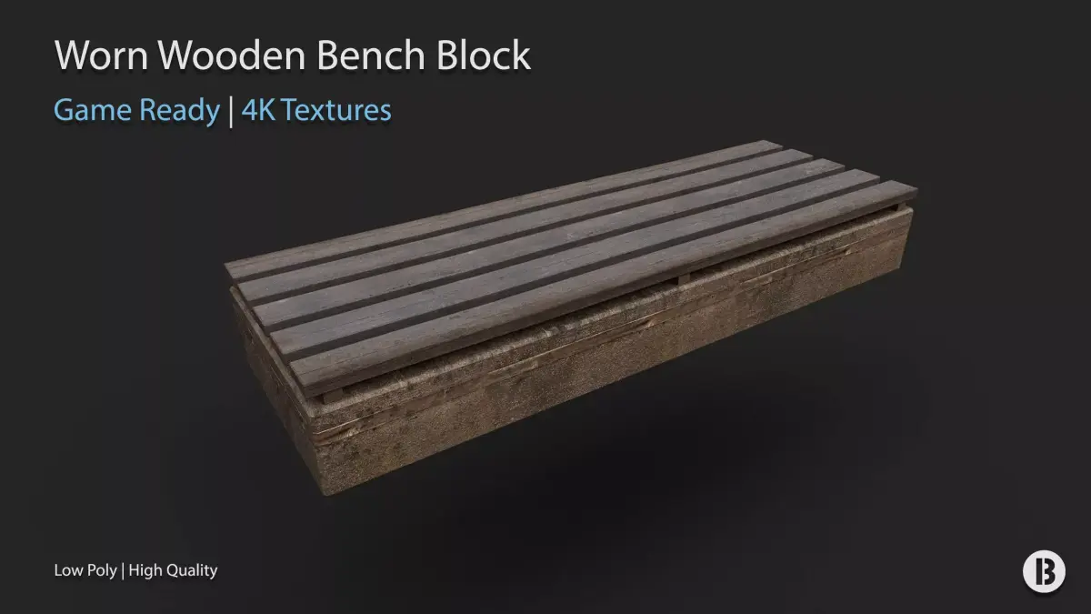 Worn Wooden Bench Block - Game Ready - 4K - Free low-poly 3D model