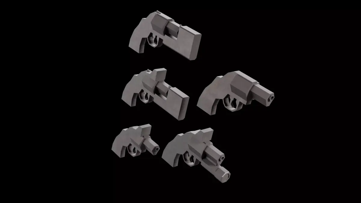 Stylized Low Poly Revolver -5 Variations Game Ready Low-poly 3D model