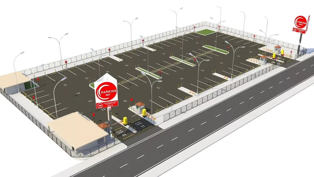 Parking lot with building and road 3D model