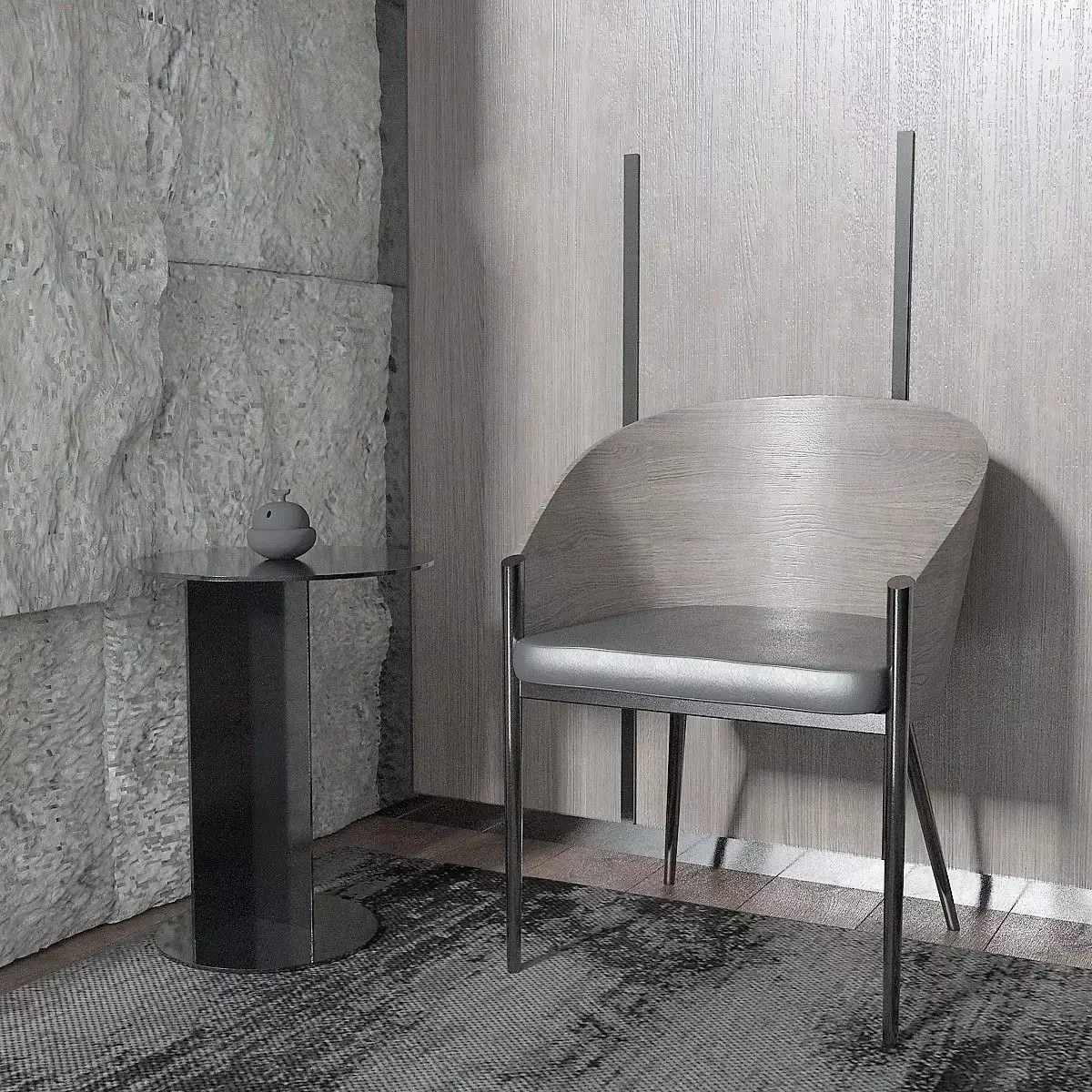 Living Room Set with Chair - Rock Wall - Coffee Table Free 3D model