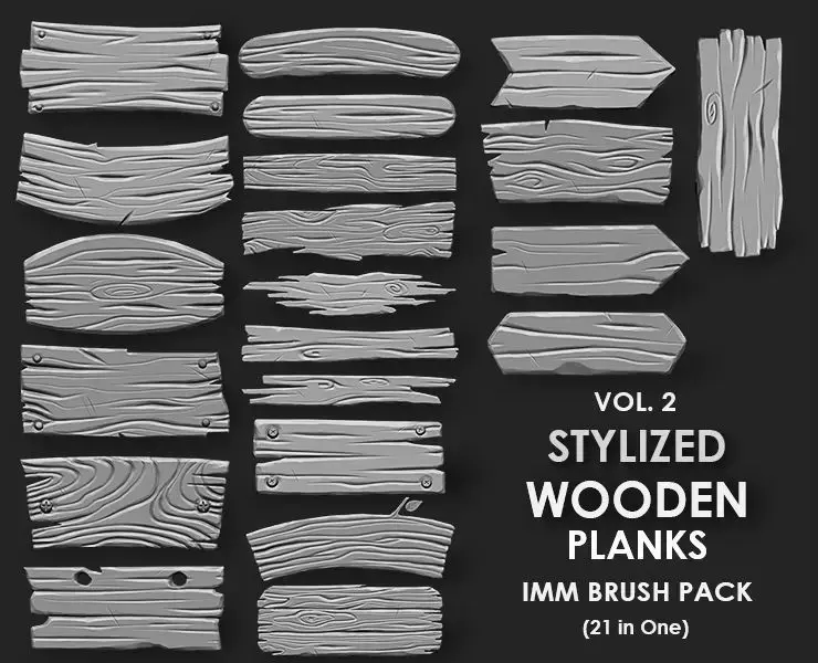 Stylized Wooden Plank IMM Brush Pack 21 in One Vol 2 3D model