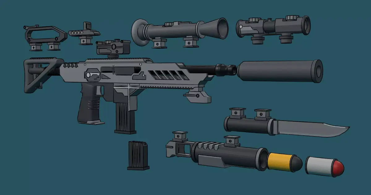 Borderlands style modular assault rifle 3D model