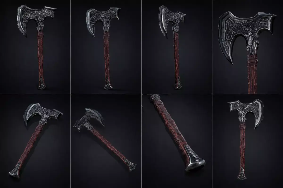 Ancient Runic Battle Axe Low-poly 3D model