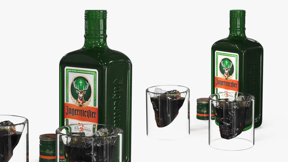 Jagermeister Liquor Bottle with Skull Shots 3D model