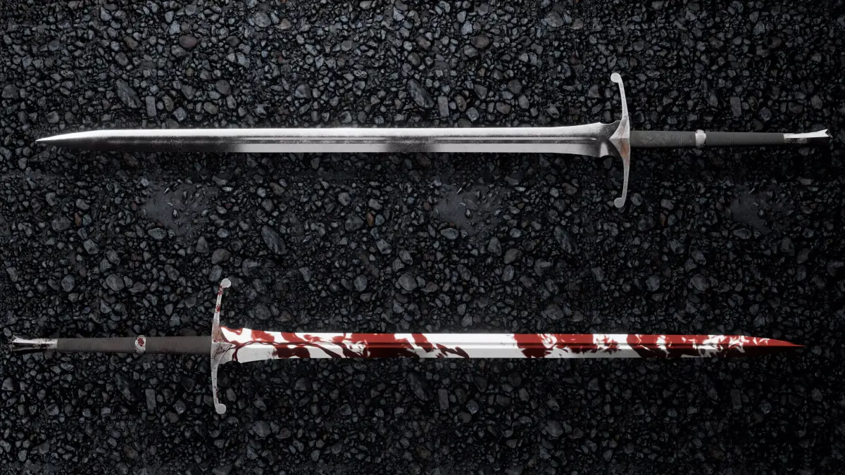 Realistic Dark Fantasy Bastard Sword - Game Ready PBR Low-poly 3D model