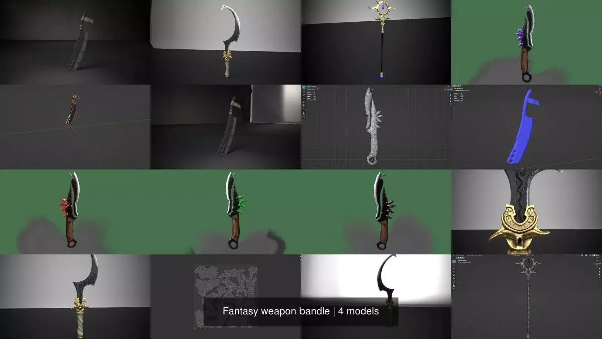 Magic fantasy weapon bandle 3D Model Pack