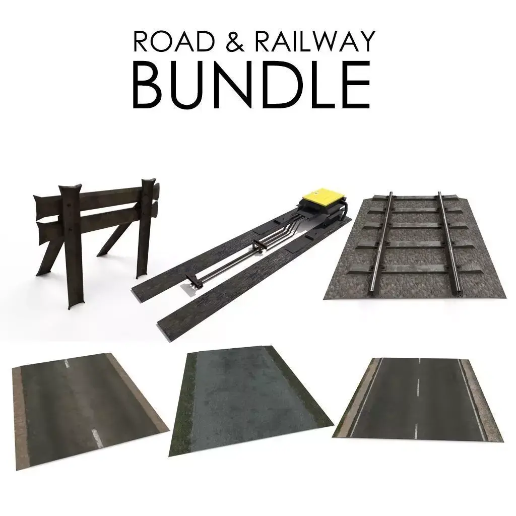 Seamless Roads and Railway Bundle Free low-poly 3D model