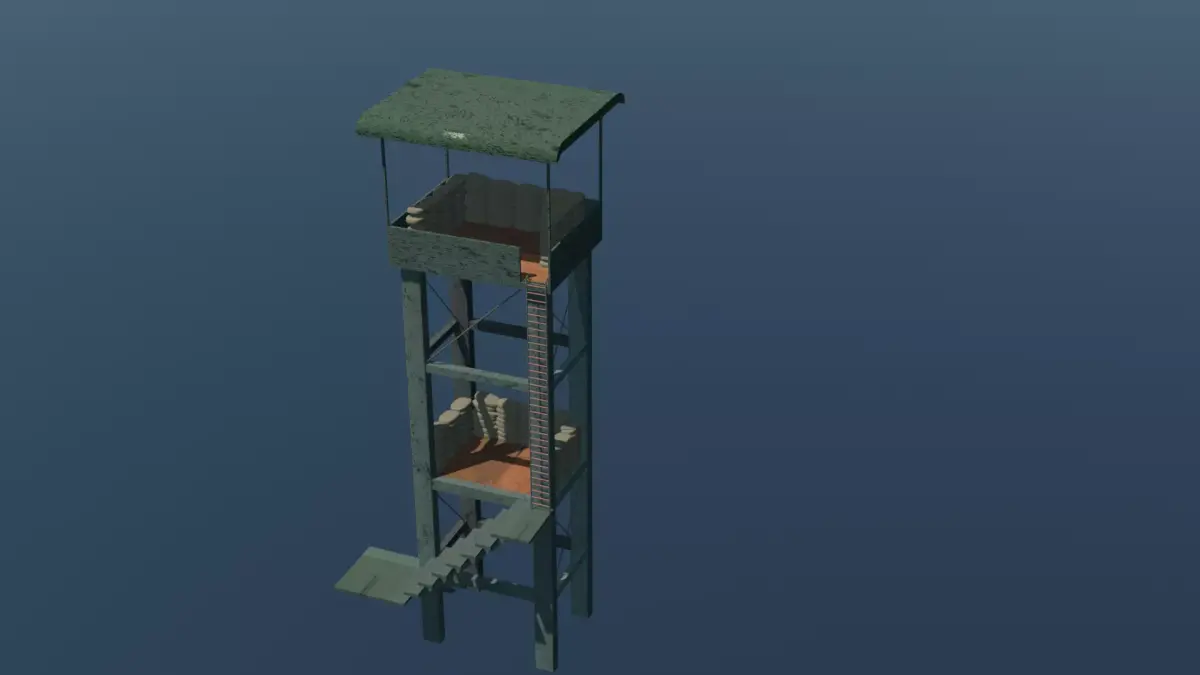 Military watch tower double floor 3d game-ready model 3D model