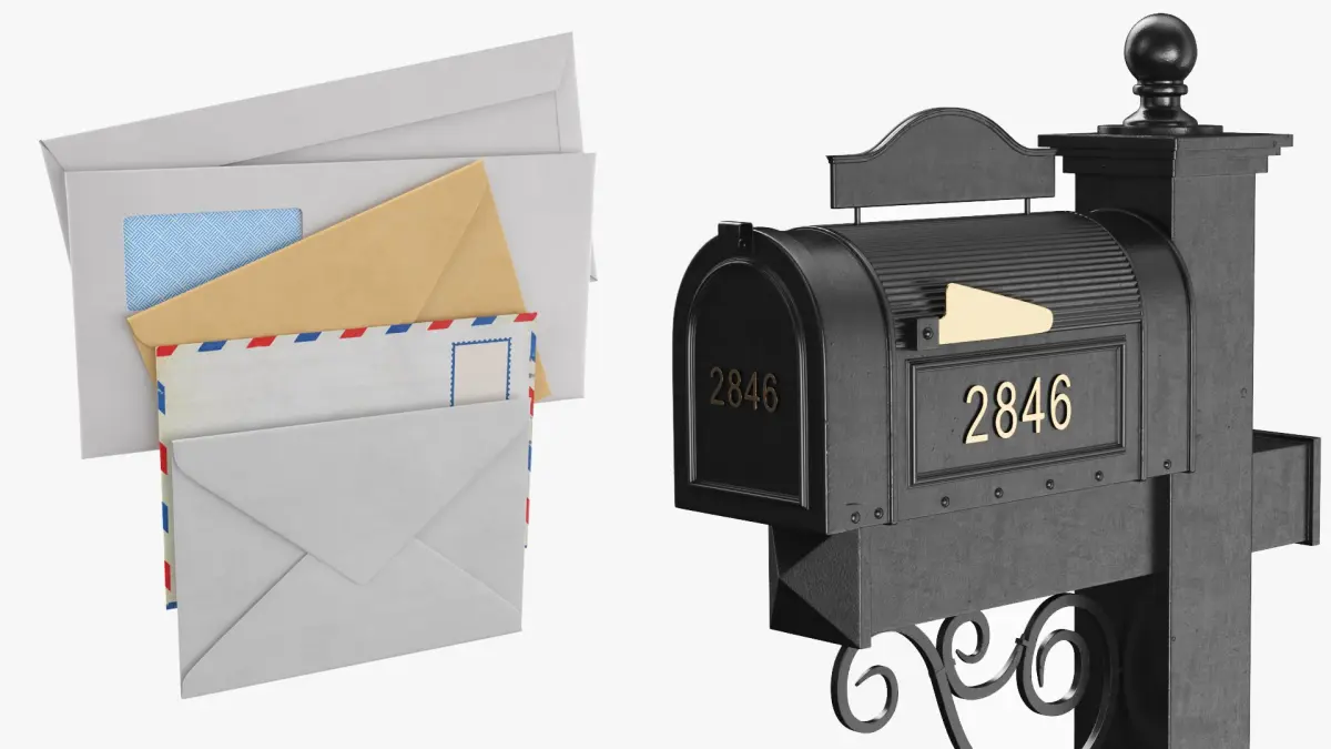Black Mailbox With Envelopes 3D model