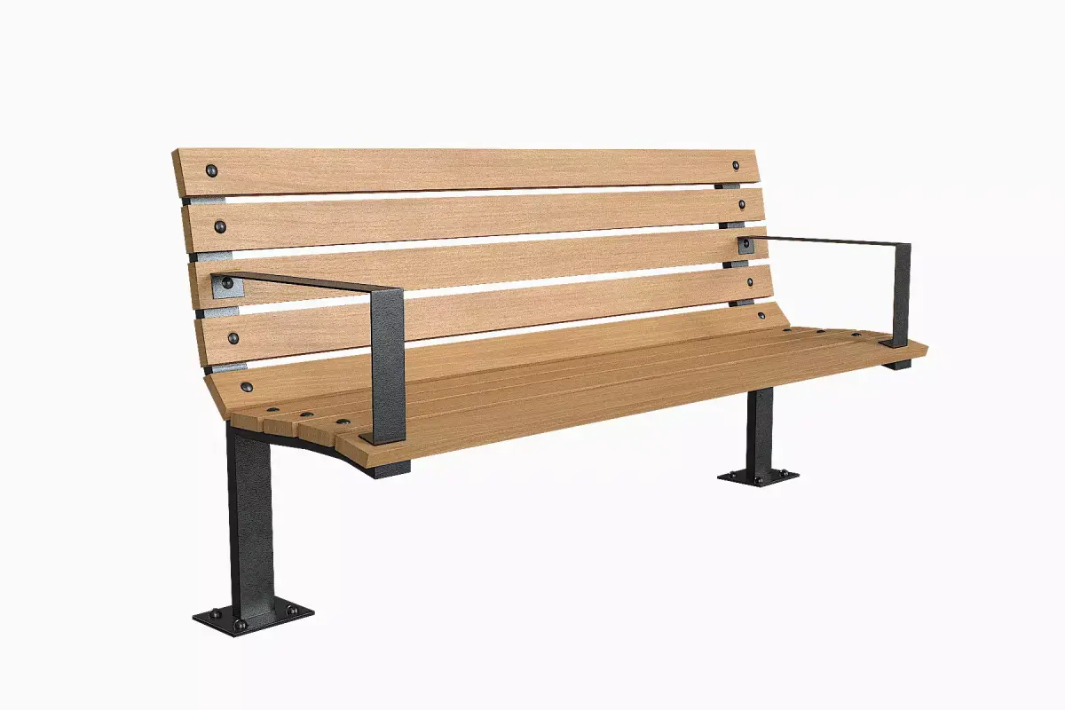 Bench6 wooden park bench with metal legs Low-poly 3D model